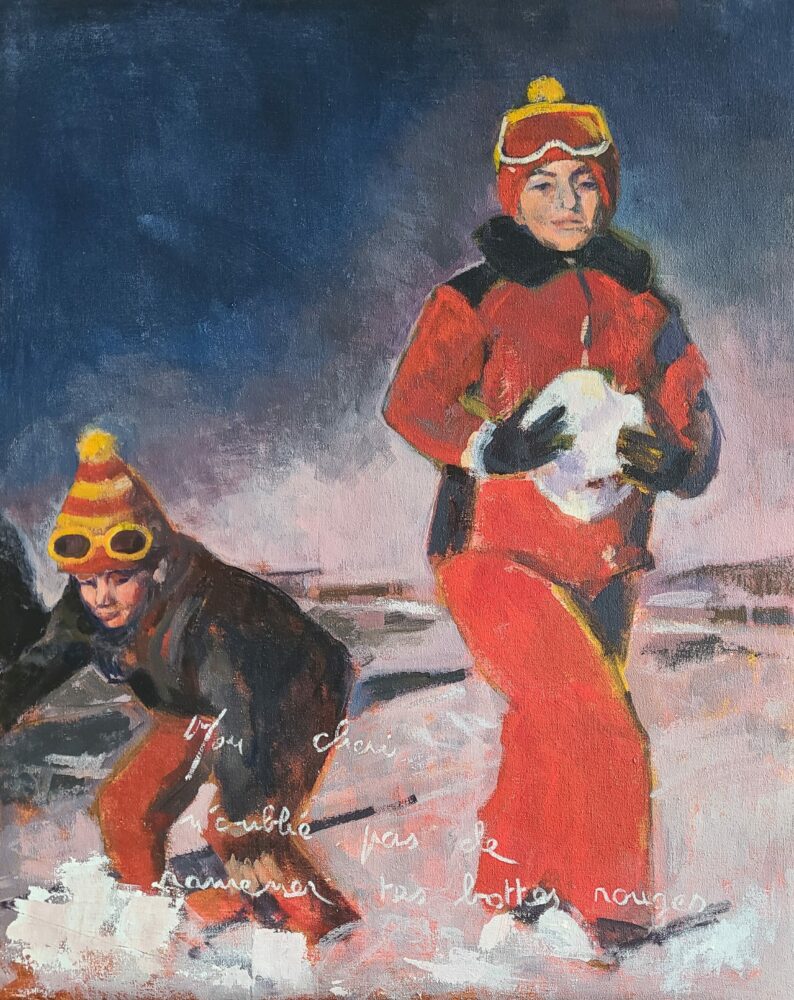 N&rsquo;oublies pas tes bottes rouges_ acrylique sur toile_81X65