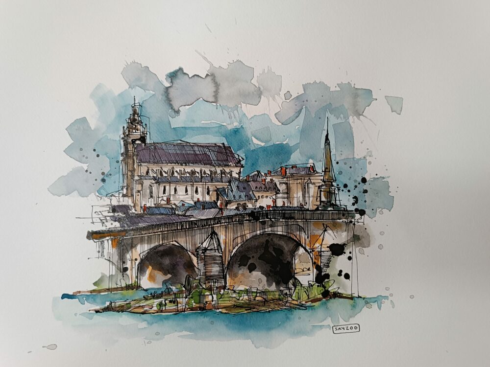 Vieux pont de Blois. 30x40cm