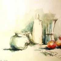 Nature morte – cafetière pommes 