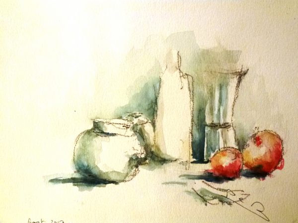 Nature morte – cafetière pommes